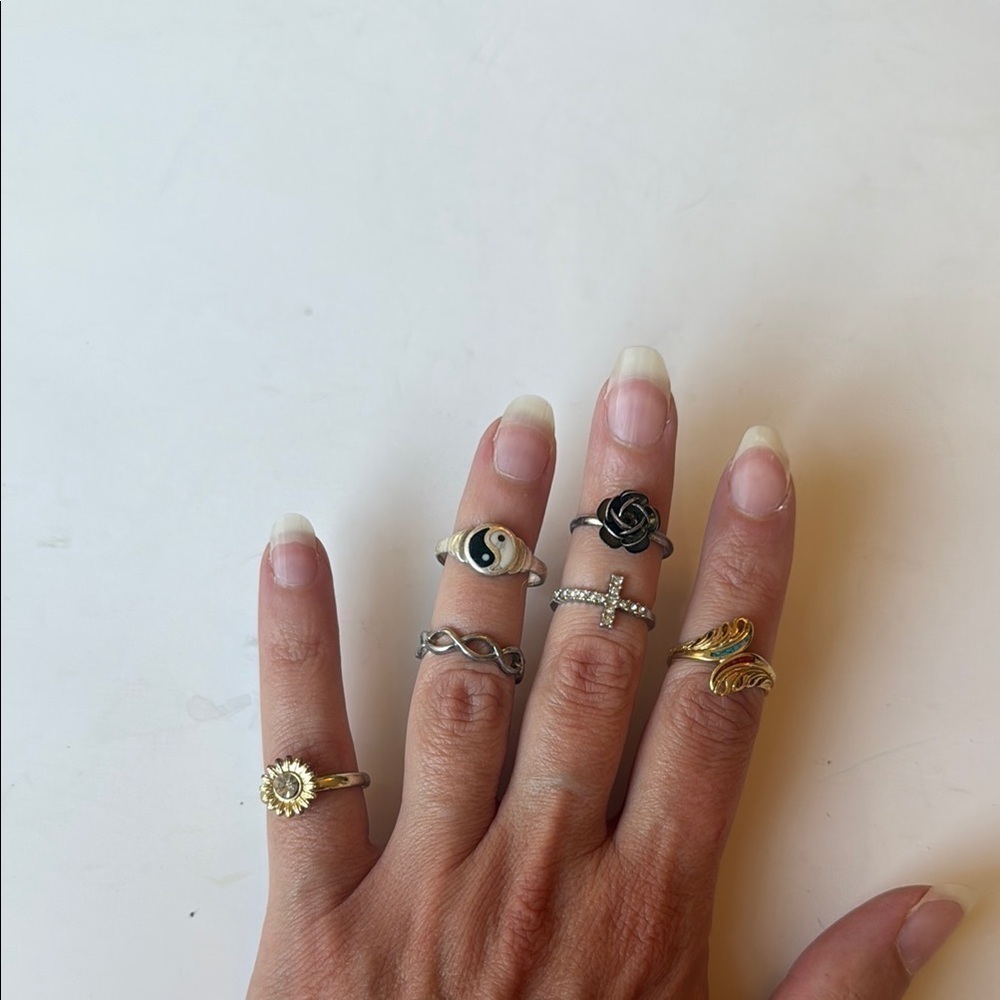 Set of Six Elegant Silver tone and Gold tone Costume Rings